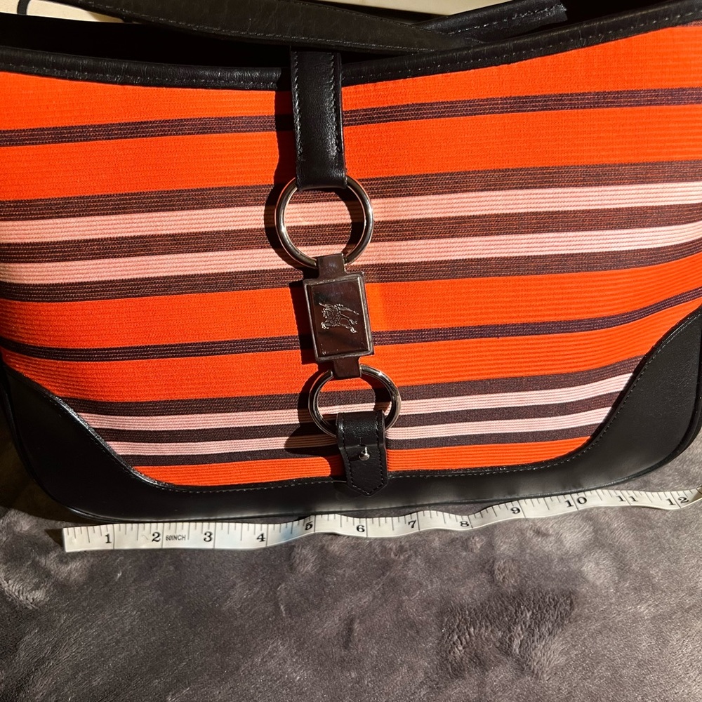 Rare Burberry Blue Signature Hobo striped vibrant colors w/black leather trim - Picture 14 of 15